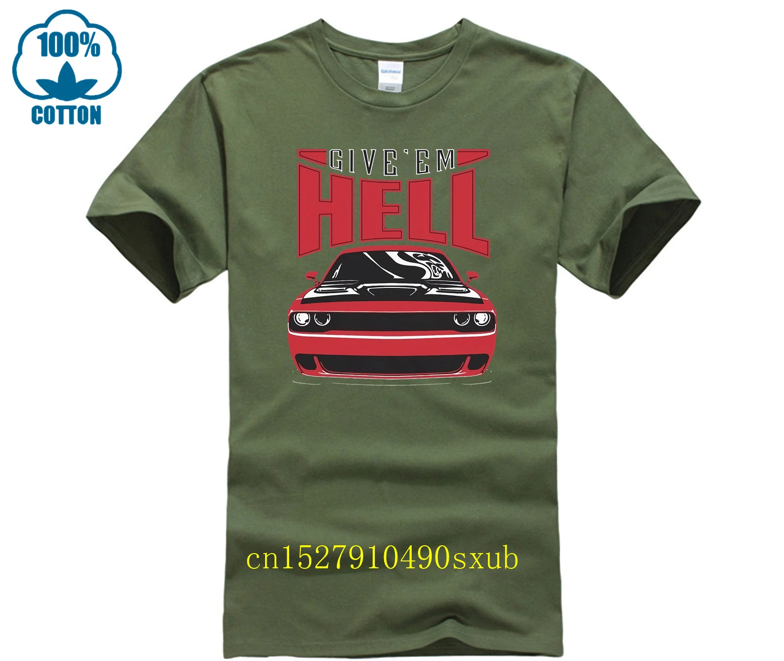 2024 Hot Sale Summer Dodge Challenger Hellcat Give Em Hell High Quality T Shirt American Muscle 100% Cotton for Man Shirts