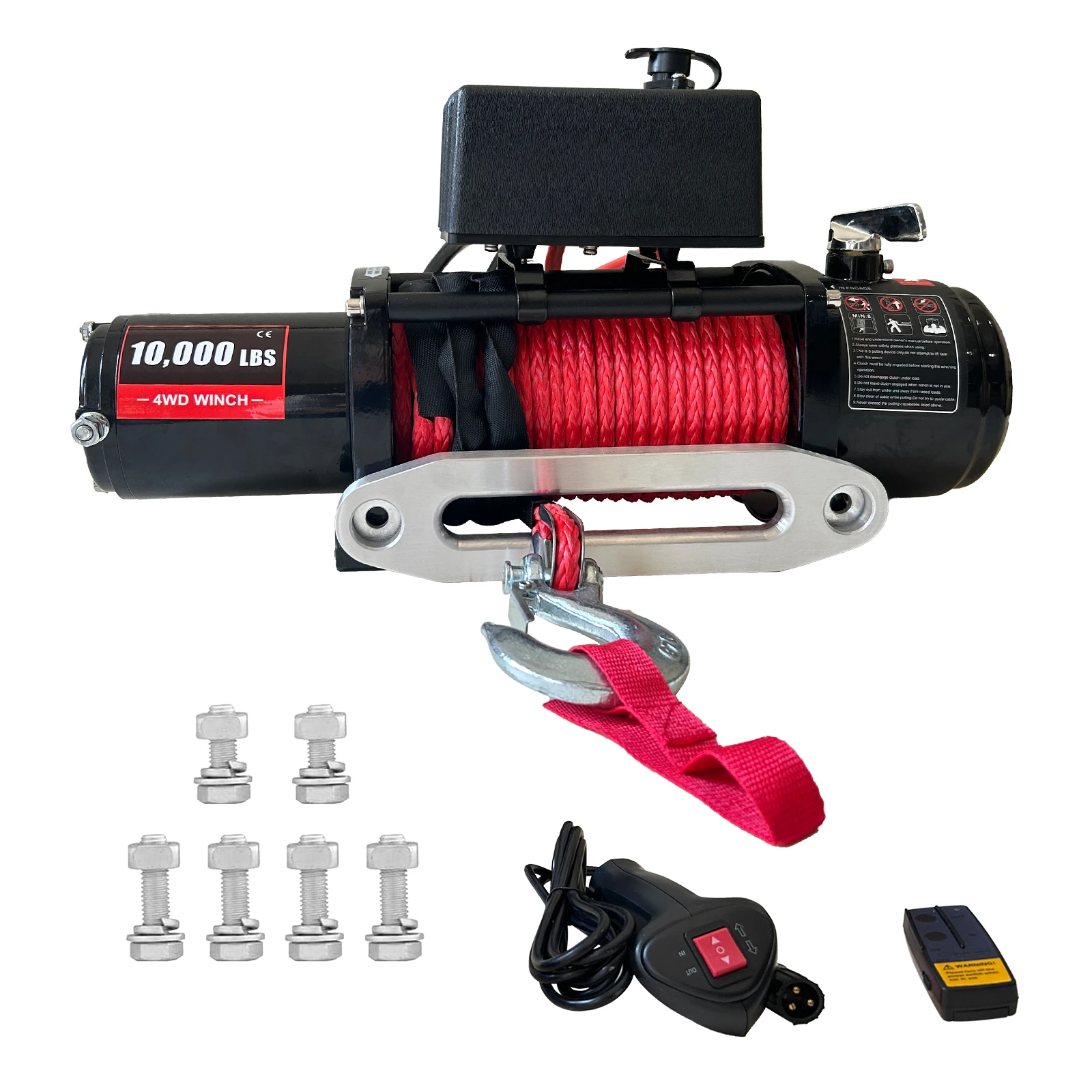 10000 Lbs Load Capacity Electric Winch Kit, 12V Synthetic Rope Winch, Electric Winch With Wireless Handheld Remote Control