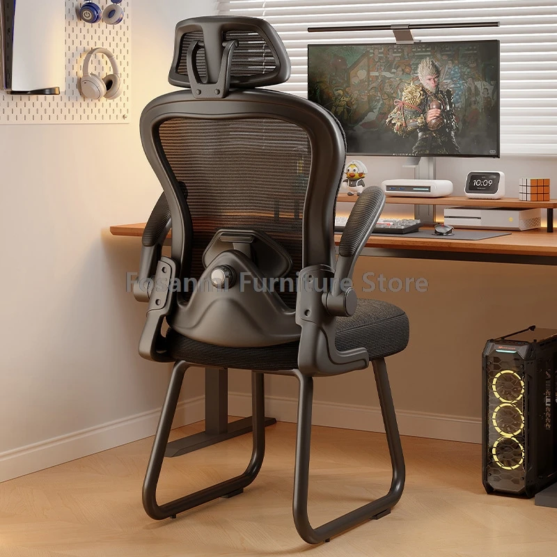 เก้าอี้คอมพิวเตอร์สำนักงานตาข่ายระบายอากาศแบบปรับได้เก้าอี้เล่นเกมที่บ้านแบบโค้งเท้าคงที่สะดวกสบายพร้อมเก้าอี้โต๊ะเกมเมอร์รองรับเอว