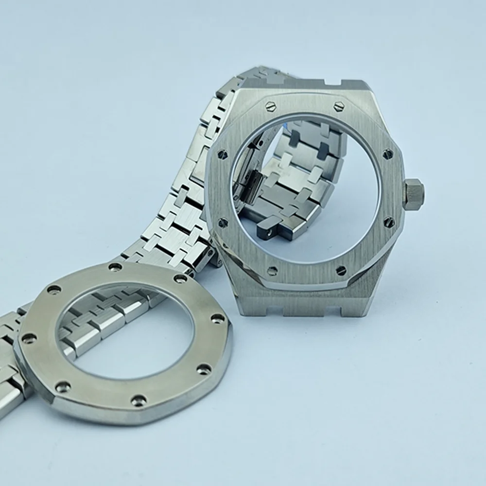 

For Octagonal Stainless Steel 42mm Automatic Watch Case MOD Bracelet Transparent Back Sapphire Fit NH34 NH35 NH36 NH38 NH70 NH72