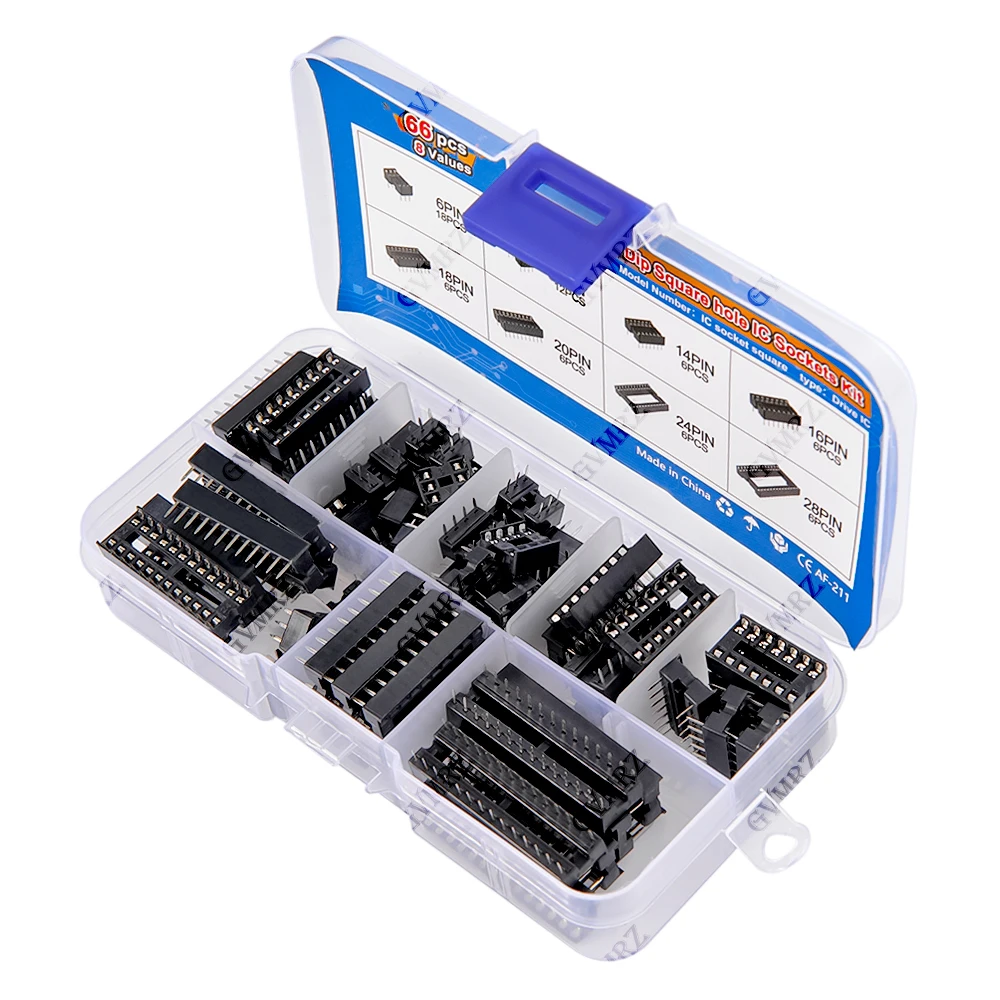 66PCS/lot with Box DIP IC Sockets Adaptor Solder Type Socket Kit 24 28 Pin DIP-6 DIP-8 DIP-14 IC Connector 6 8 14 16 18 20