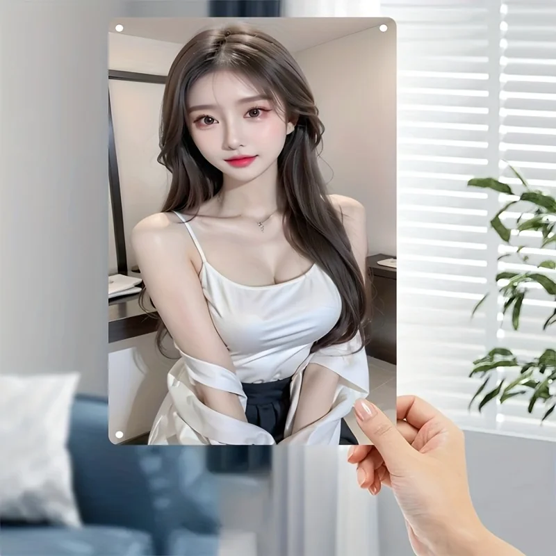 

Metal Sign Plate With Korean Beauty Woman Face & Hair Art - Iron Wall Decor For Home, Cafe, Bar - Korean Wave Inspired Poster, C