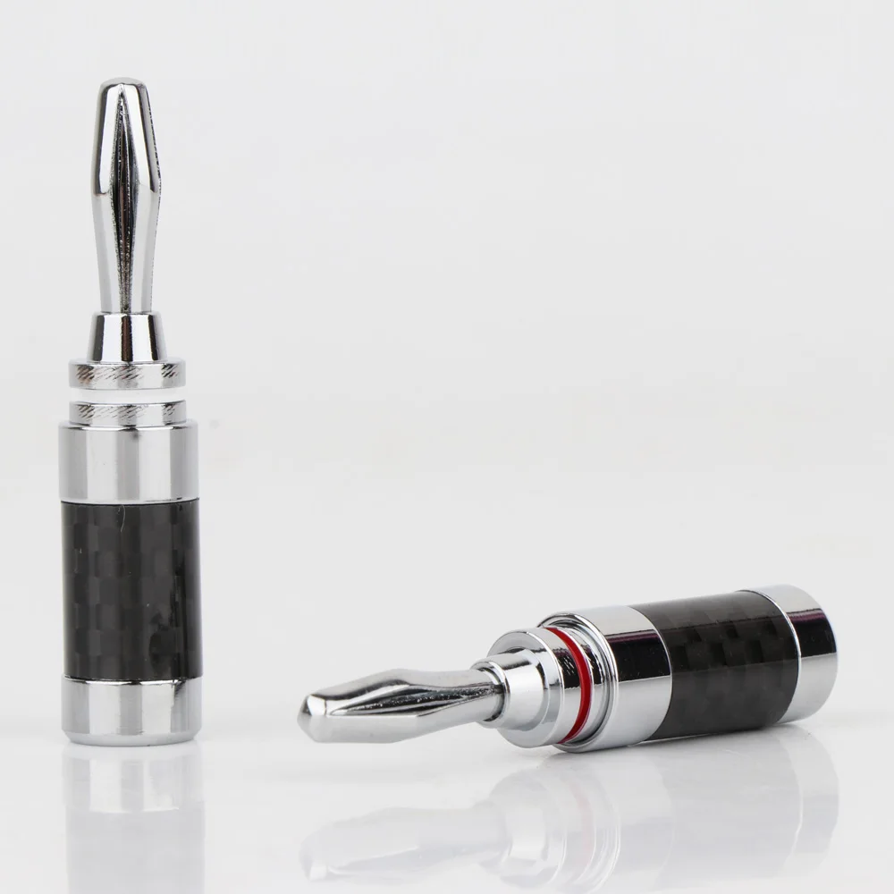 Carbon fiber Speaker Banana Plug Pure Brass Rhodium Plated Speaker Audio Video Connector 8/12Pcs/Lot