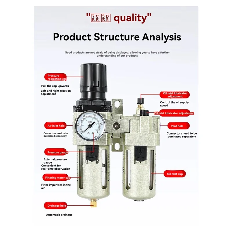 

LLCS-Pressure Regulator Water Filter AC4010-04 Compressed Air Aluminum Alloy Pressure Gauge