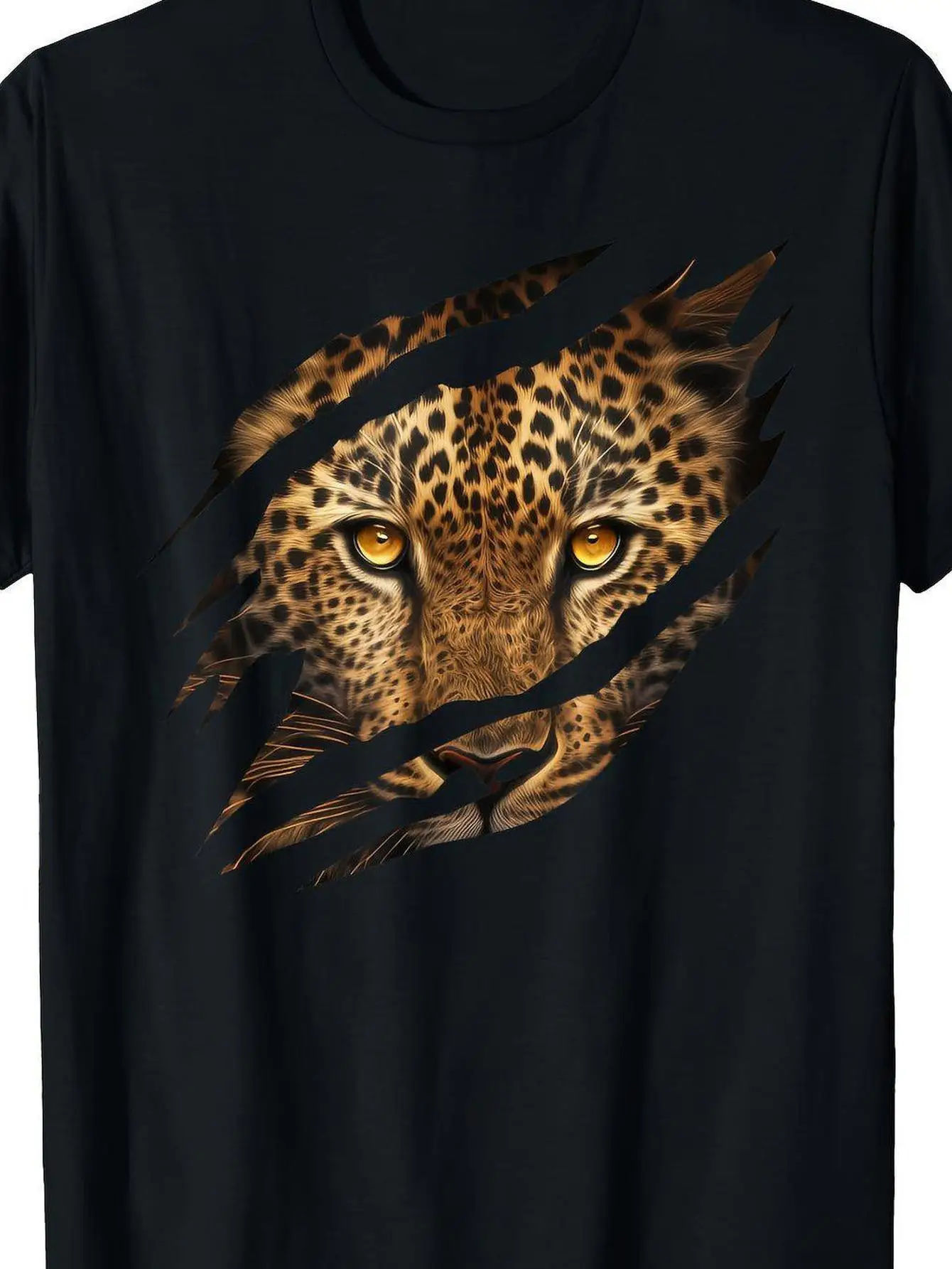 تي شيرت كاجوال من القطن برقبة دائرية وأكمام قصيرة بتأثير عيون الفهد