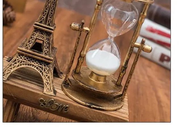 Retro torre Eiffel clessidra casa kawaii decorazione della stanza ornamento sul desktop semplice casa moderna pendolo in legno timer sabbia