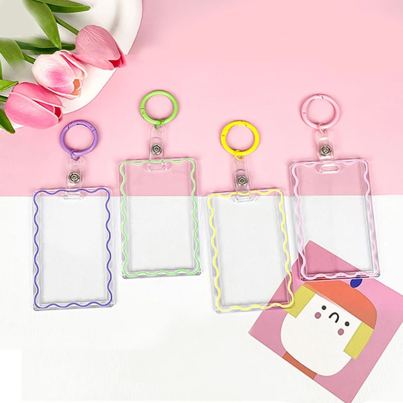 2024 Korea New Card Holder Cover Keyring Transparent Ferrule Stationery Acrylic Keychain Ferrule Card Protection Sleeve Creative