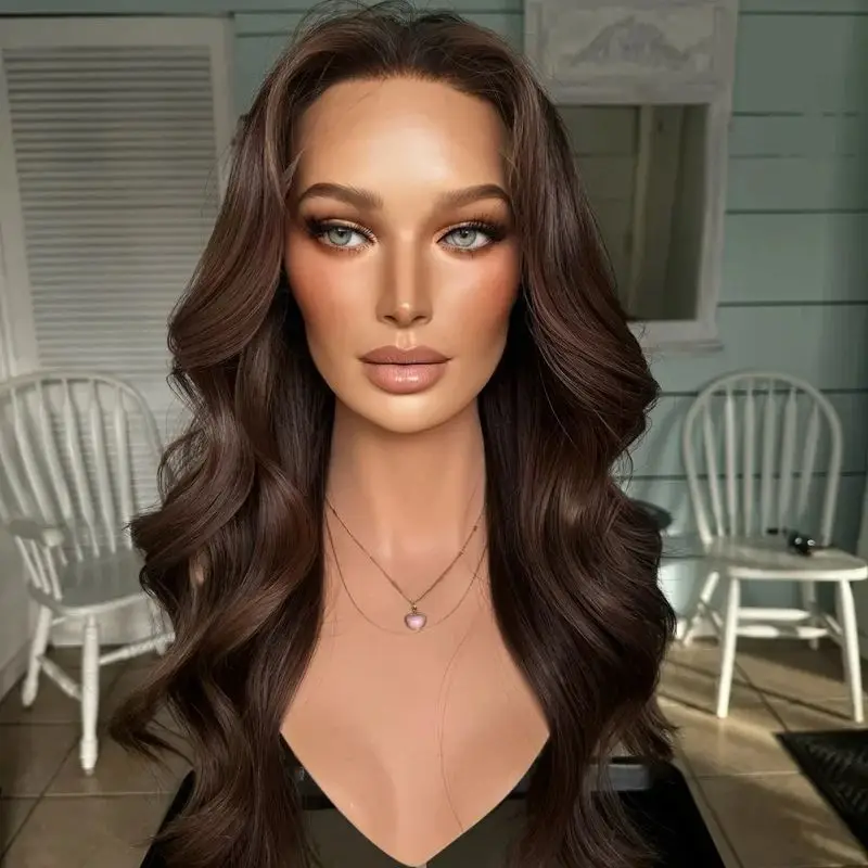 لينة الجسم Wavw شعر مستعار 13x4 أومبير براون الكستناء Balayage شعر مستعار الاصطناعية الدانتيل شعر مستعار أمامي مع الكثافة الطبيعية ألياف مقاومة للحرارة #4