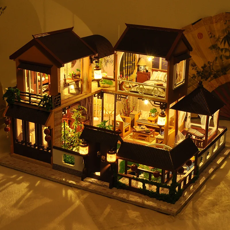 Kids Toys Diy Dollhouse Assemble Wooden Miniatures Doll House Furniture Miniature Dollhouse Puzzle Educational Toys For Children