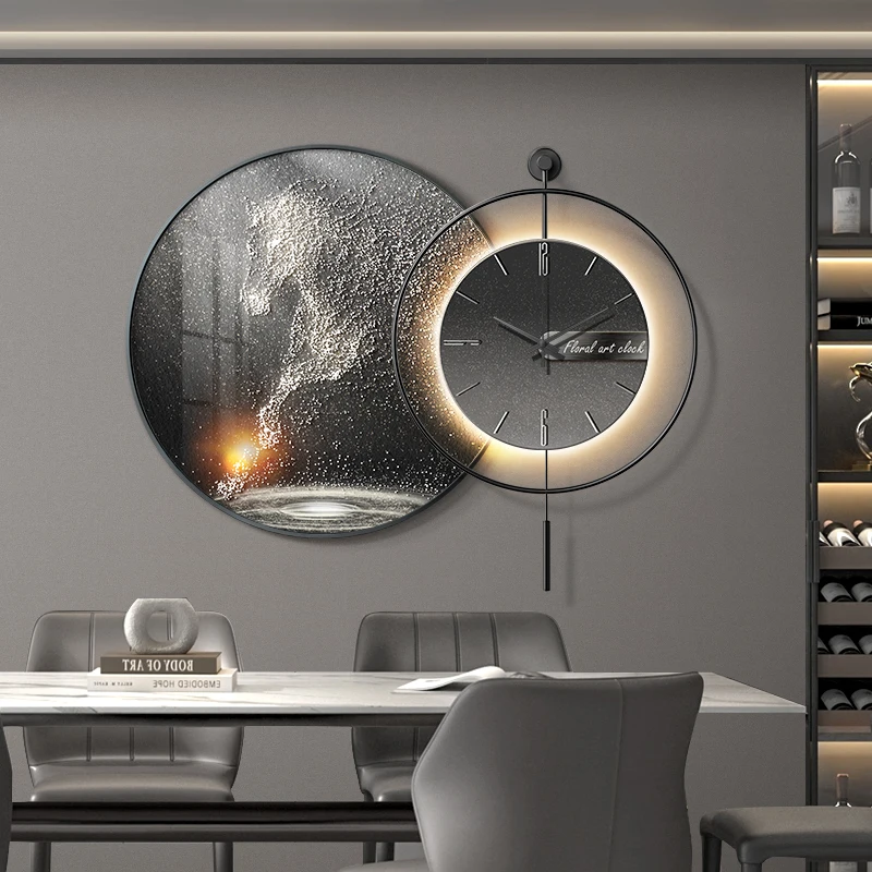 Abstract Art For Dining Room Modern Luxury Wall Clock With Decorative Painting Silent Non-Ticking Living Room Wall Decor