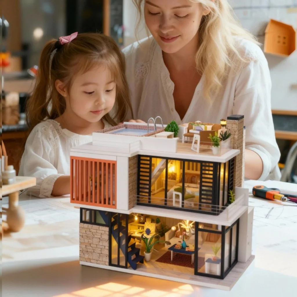 مجموعة بيت الدمى الكاملة من OUZEY Fiorentina مع أثاث، مجموعة منزل خشبي مصغر يمكنك صنعها بنفسك، هدية عيد الميلاد والعام الجديد #1
