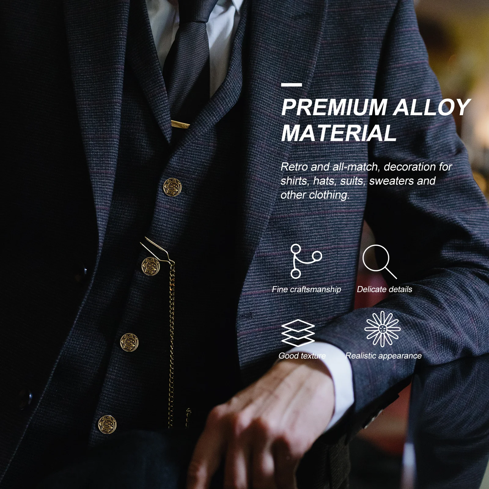 

20Pcs Coat Buttons Premium Alloy Sewing Buttons Round Shaped Retro DIY Button Set for Clothing Fasteners and Decor