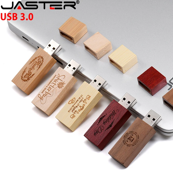 JASTER-Pendrive de madera con logotipo personalizado, unidad Flash USB 3,0 de 128GB, 64GB, 32GB, disco U, regalo creativo de boda