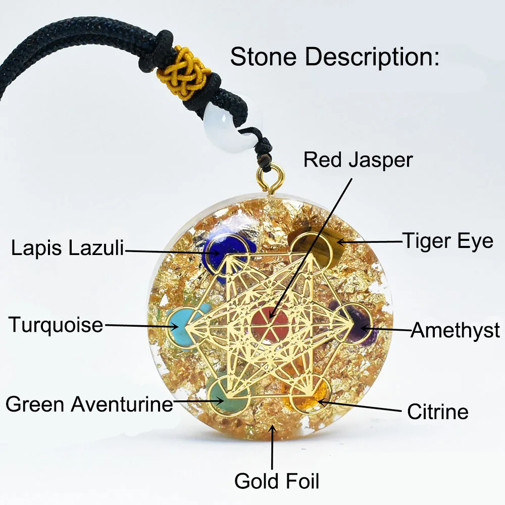 7 chakra metatron cubo orgone pingente colar com folha de ouro espiritual reiki cura cristais pedra natural charme jóias