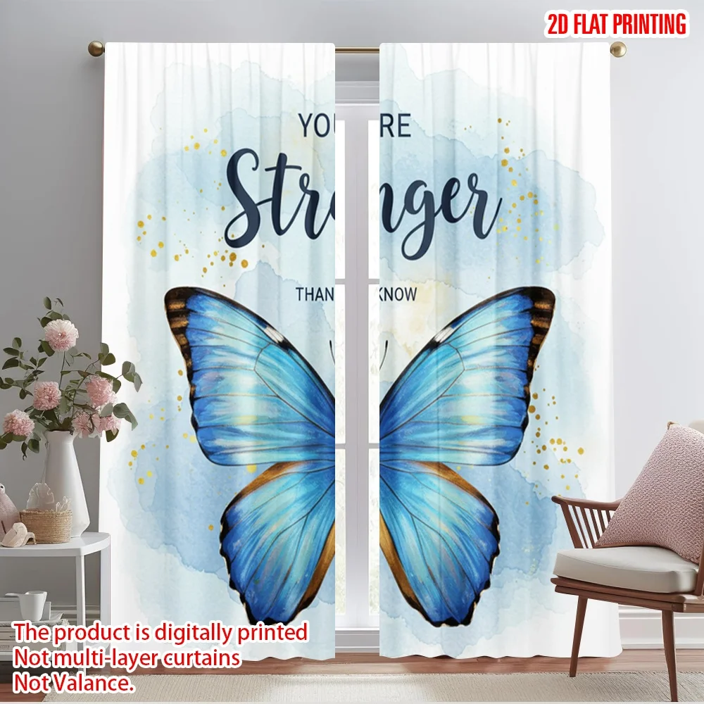

2pcs 2D flat printing Party Curtain Stronger Butterfly Inspirational Quote Polyester Fabric Without Electricity Festive Wall