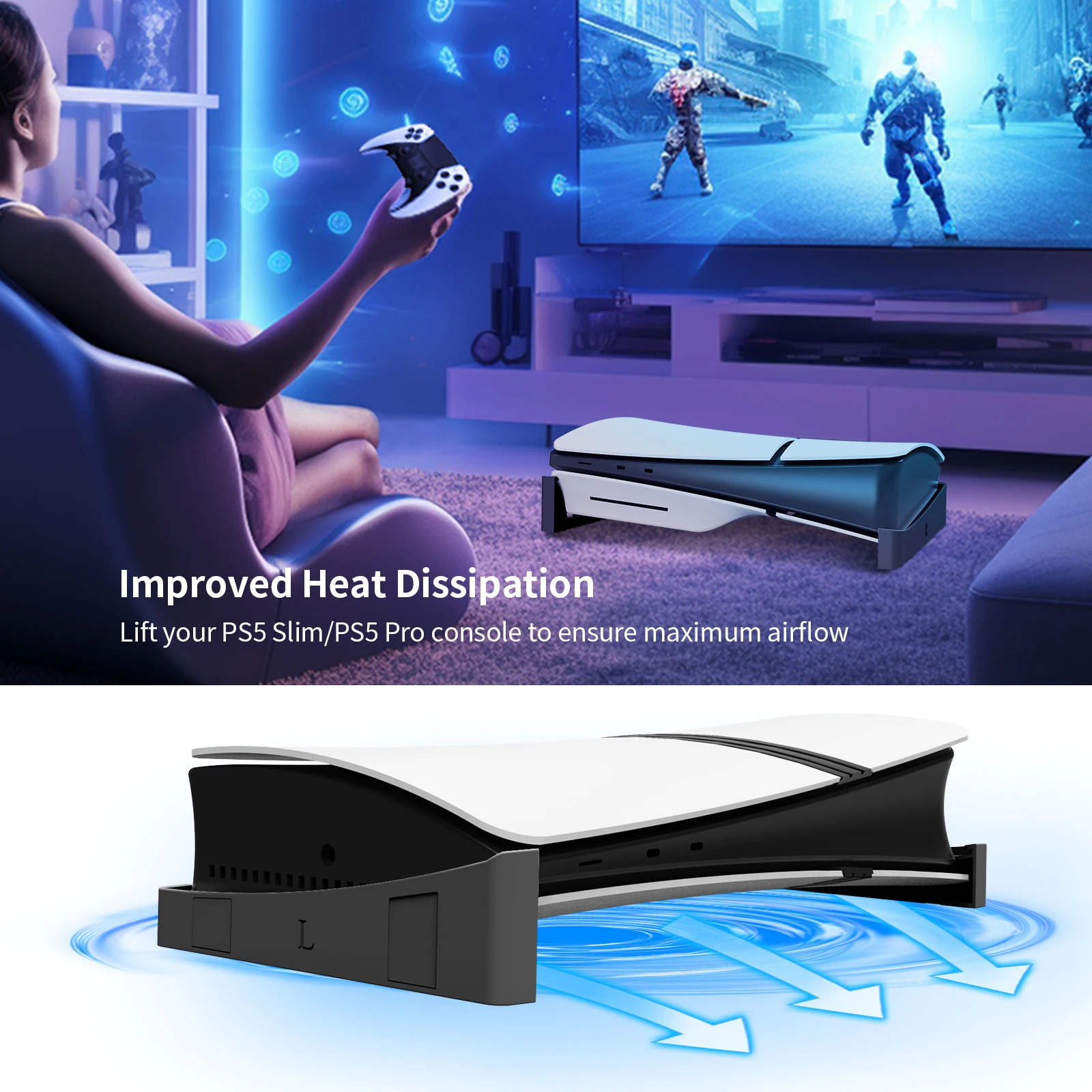 2 قطعة حامل أفقي ل PS5 سليم/برو قاعدة التبريد حامل ل PS5 سليم القرص وحدة التحكم الرقمية حوض جبل الألعاب الملحقات