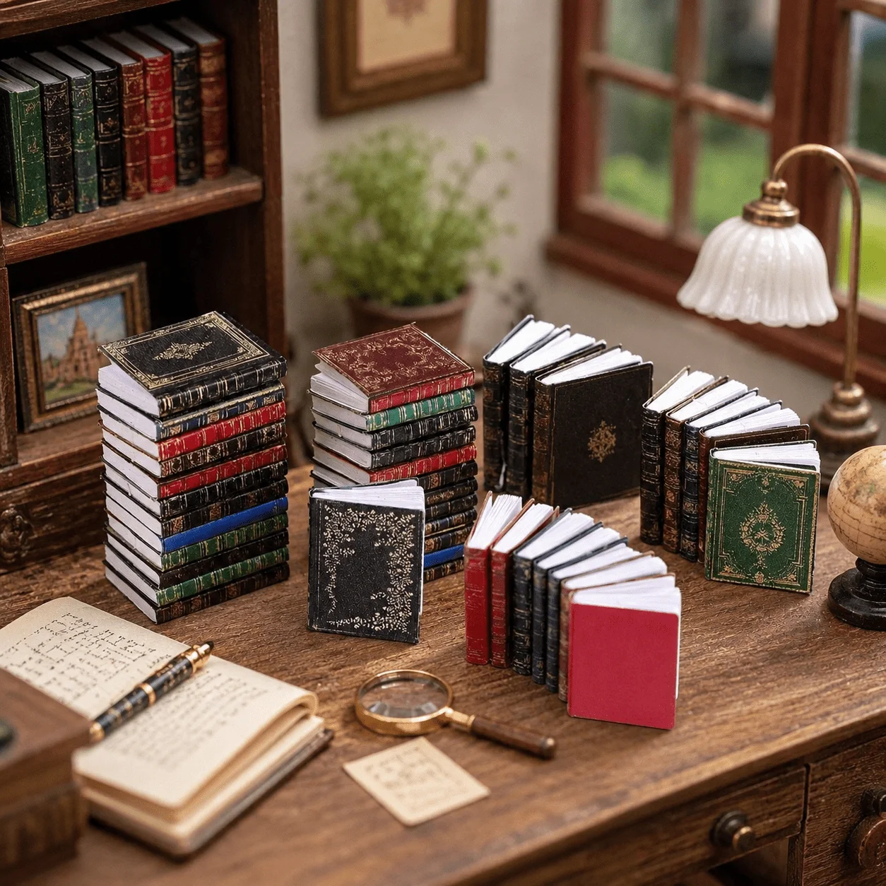 17pcs Random Micro Landscape Model House Decoration Book,Retro Decorative Model Book,Embossed Golden Pattern Faux Book Ornaments