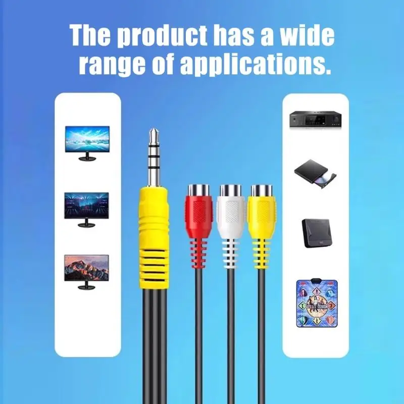 Q6PA 3.5Mm to 3RCA AV Adapters Cable, Music Video Composite Cable with Color Coded Female Connectors for Home Music Video