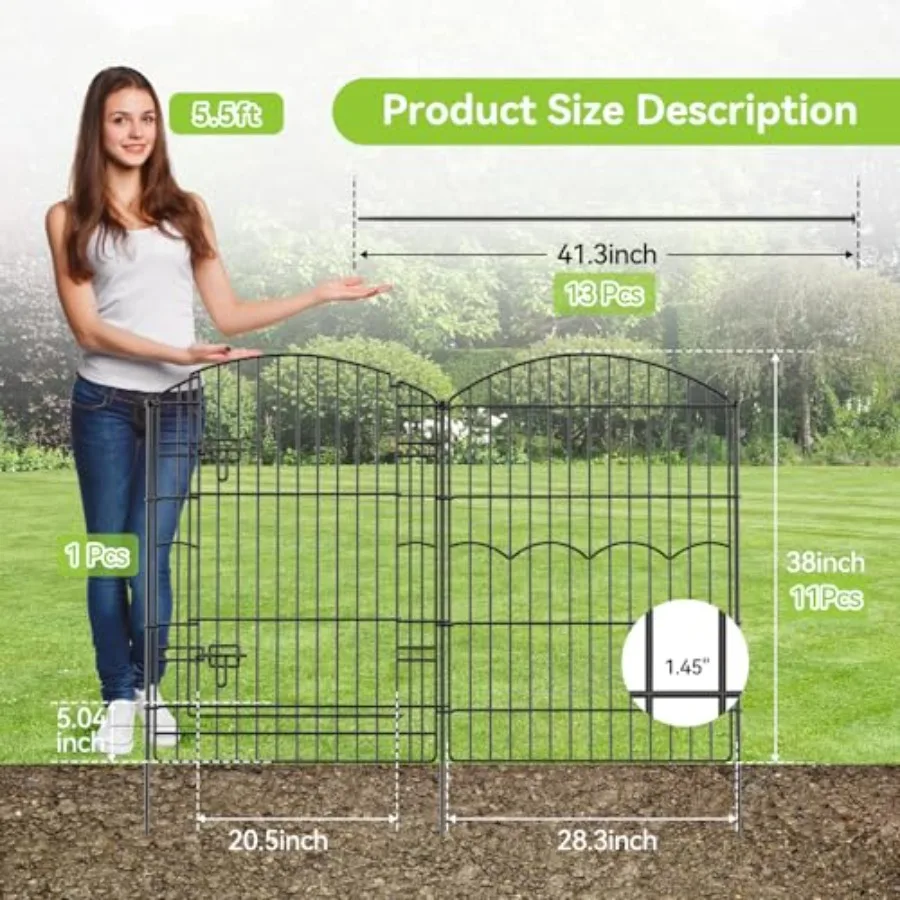 Decorative Garden Fence 12 Panels 29.6ft L ×38in(H) No Dig Animal Barrier Fencing with 11 Panels + 1 Gate Metal Garden Fences R
