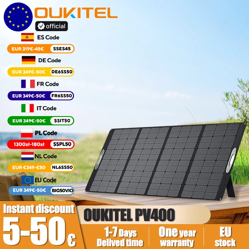 OUKITEL PV400 400W Portable Foldable Solar Panel 24.8% Energy Conversion Rate outdoor Waterproof Camping Home Energy Storage