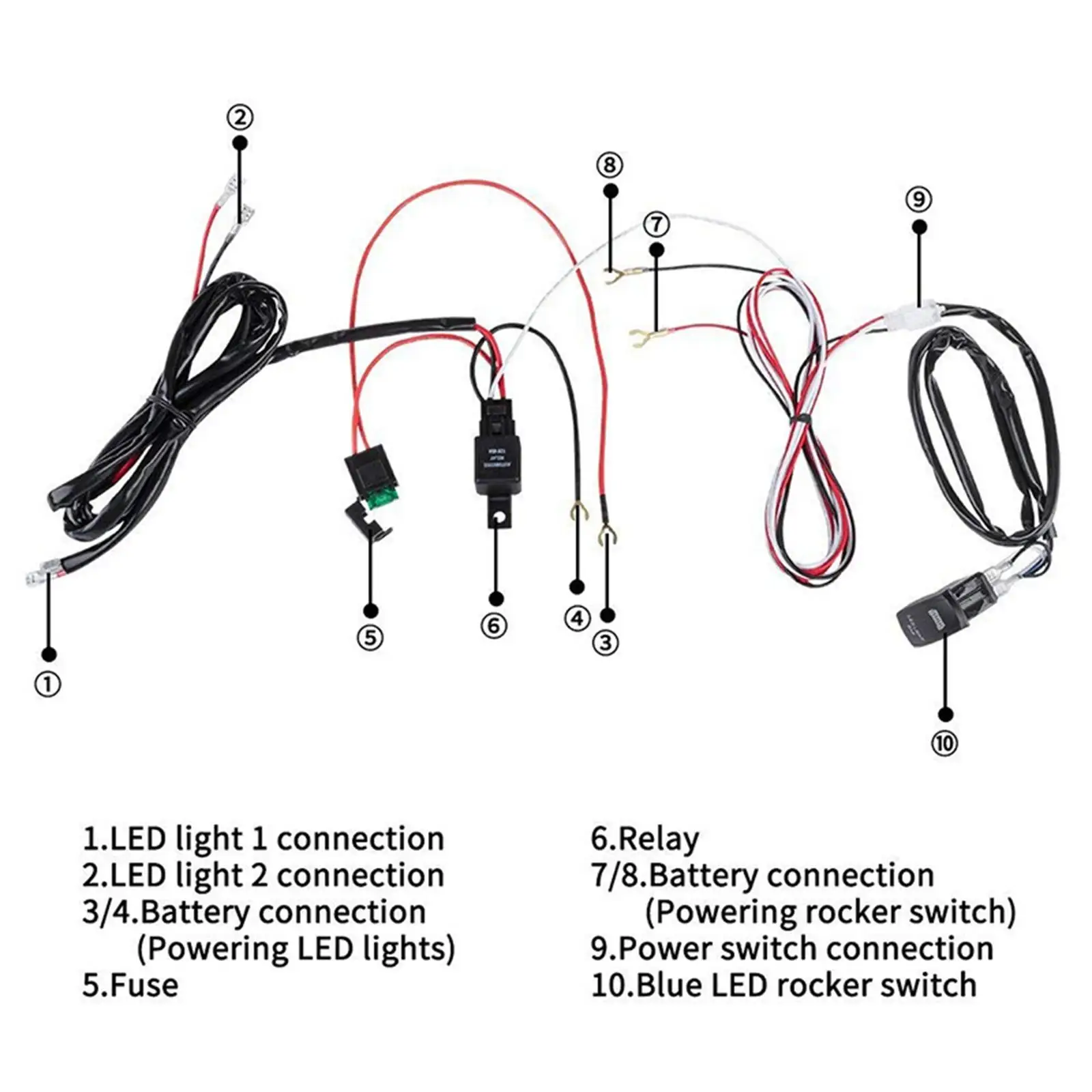 Surface Finish LED Light Switch Wiring Harness Kit 40A Relay Fuse High Quality for Vehicle Bus Boat Trailer Spotlight