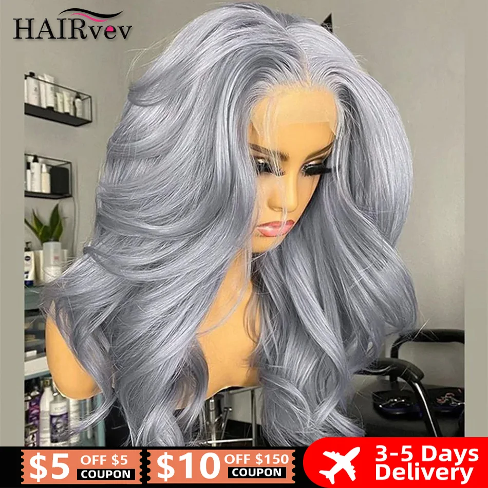 Grey Body Wave Human Hair Wig 13x4 HD Transparent Lace Frontal Wig Brazilian Silver Grey Lace Front Wig Pre Plucked Remy Hair