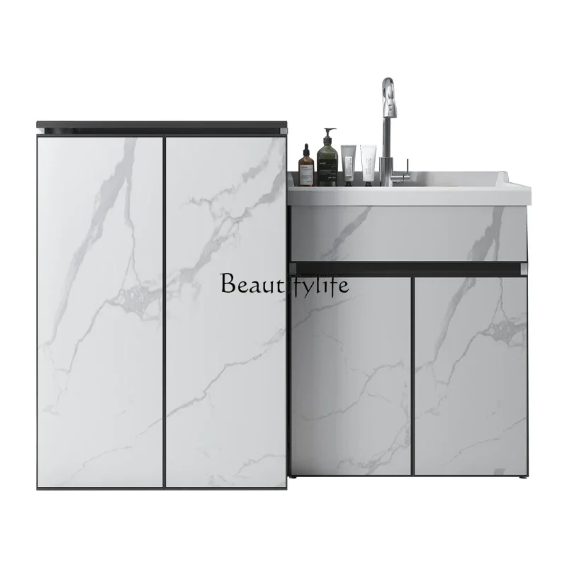 88.Space Aluminum Balcony Laundry Cabinet Combination Laundry Pool Sink Integrated Cabinet Flip Top Pulsator Washing Machine