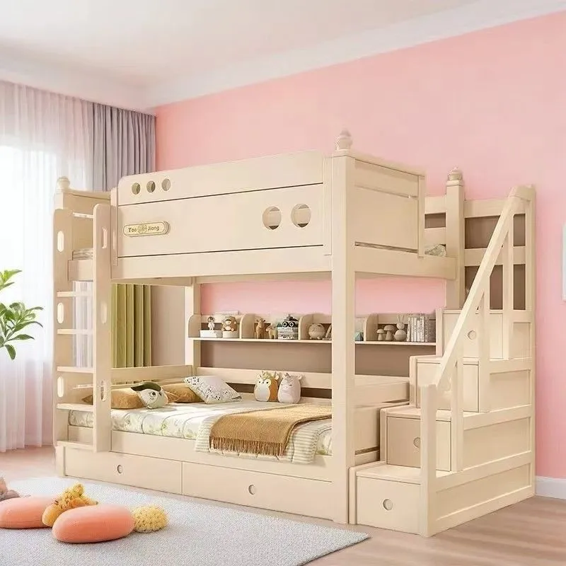 Solid wood children's bed, bunk bed, two-layer cherry wood mother-and-child bed, multifunctional combination bed