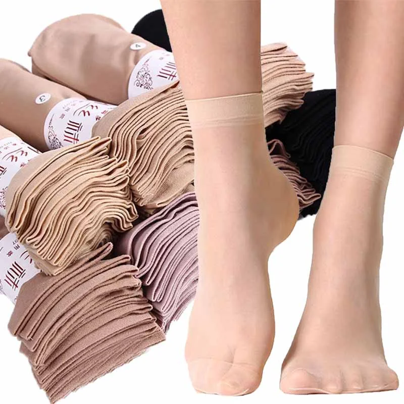 10/20pairs Transparent Crystal Invisible Socks Women Sexy Ultra-thin Breathable Elastic Short Silk Socks Ladies Ankle Socks