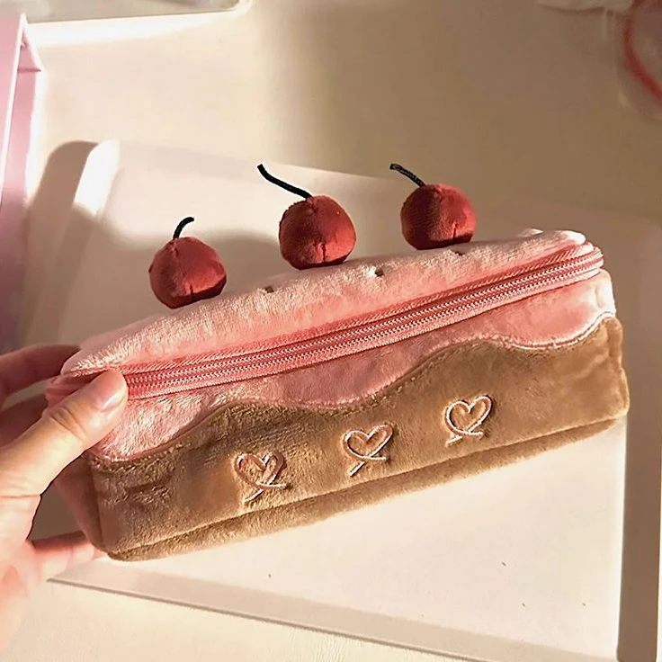 Cute Plush Cherry Cake Pen Bag Exquisite Storage Large Capacity Student Advanced Stationery Bag Korean Stationery Pencil Pouch