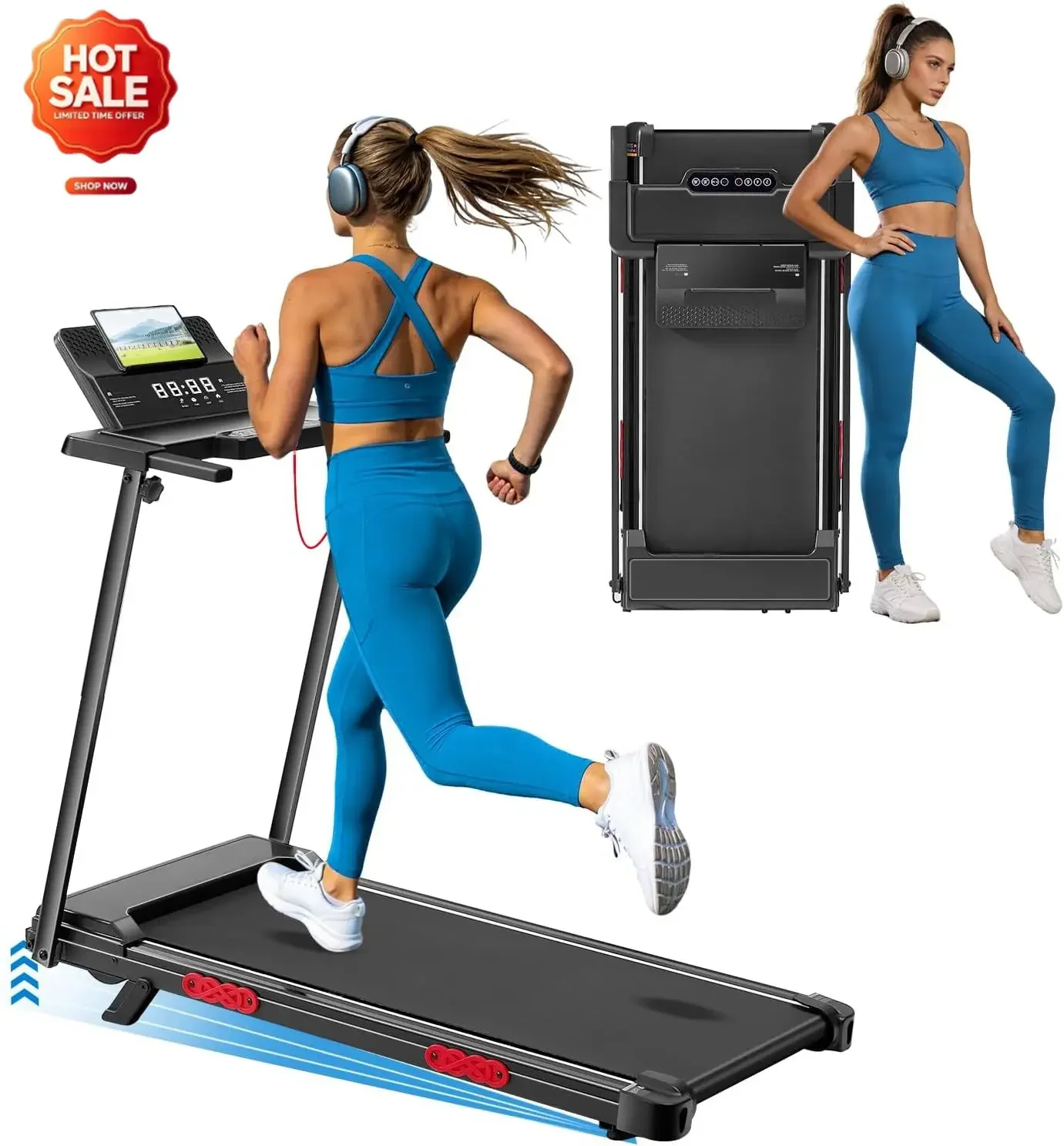 Portable Walking Pad Treadmill With Handle Bar And Incline For Home | 0.6-7.6MPH Under Desk Treadmill, 350LBS, 3.0HP