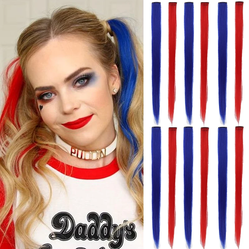 

Синтетические 5 шт. красочные заколки для волос на наращивании, длинные прямые разноцветные шиньоны 22 дюйма для девочек, Хэллоуин, Рождественская вечеринка