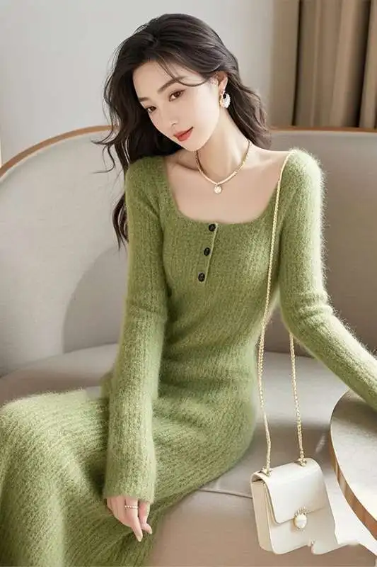 

Французское элегантное вязаное платье-свитер, женское осенне-зимнее новое стильное пальто, внутренняя одежда, облегающее длинное платье с юбкой, базовое платье CQ220