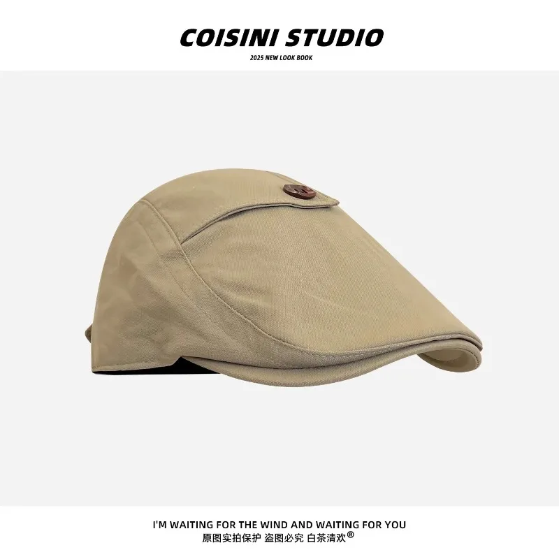 

Новые однотонные береты в стиле ретро с пуговицами для женщин, весенне-осенние дорожные повседневные универсальные шляпы для показа лица, маленькие литературные шляпы газетчика