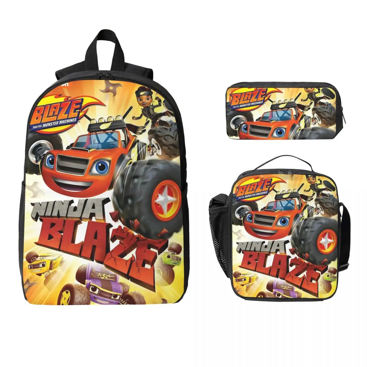 3Pcs Blaze And The Monster Machines Backpack Set for Children Pencil Boxes Bookbag Sets with Lunch Box For Students Knapsack