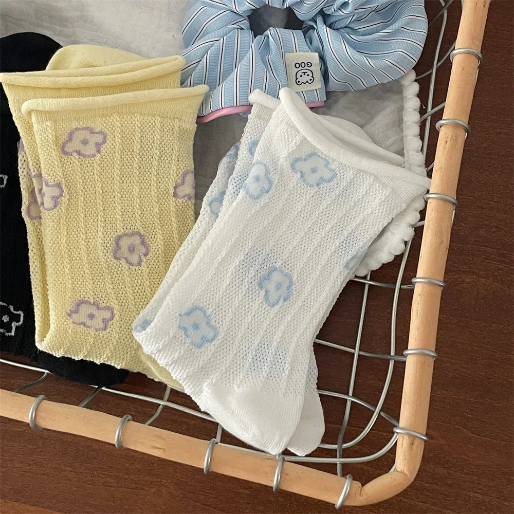 Calzini da donna estate primavera cotone fiore bianco sottile maglia coreana calzini a pelo traspirante Mafalda accessori ragazze regalo stile dolce