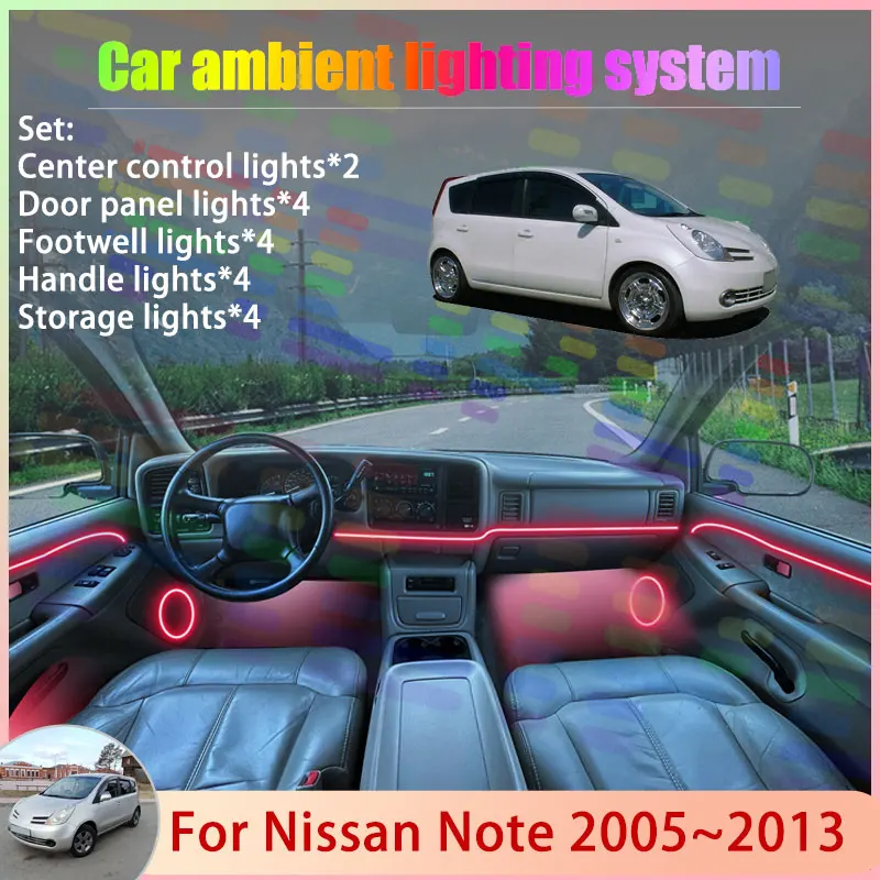 

For Nissan Note 2005~2013 2006 E11 MK1 2/18 in 1 Car Atmosphere Light Lamp RGB Shade Ensemble Streamer Atmosphere Set Auto Parts