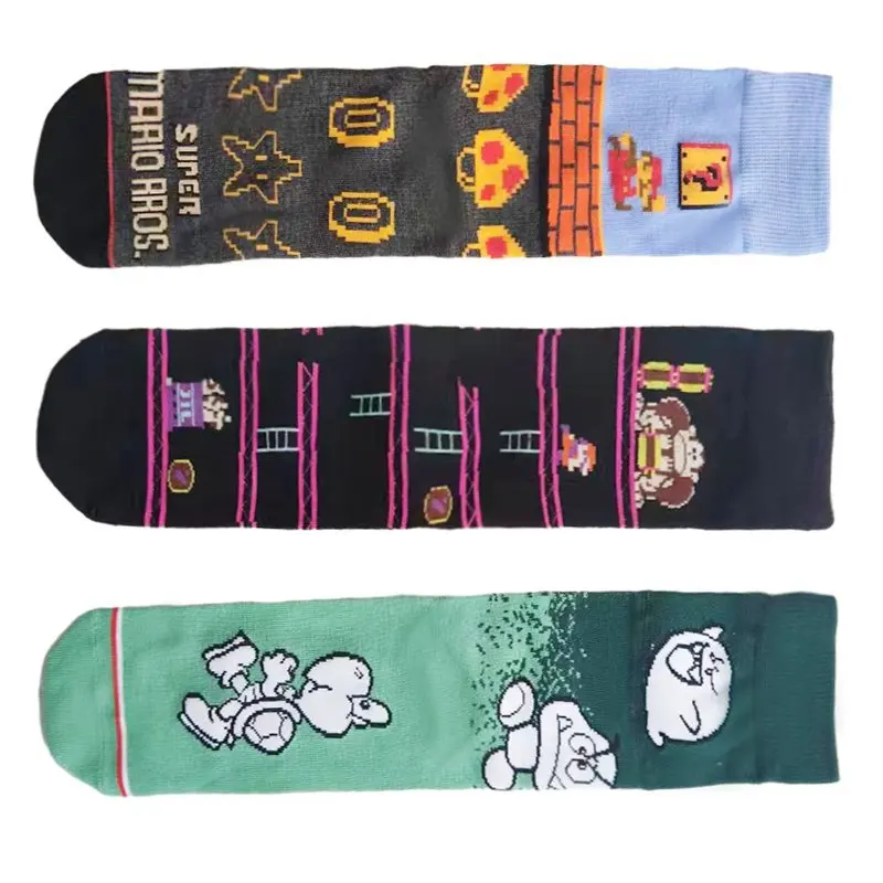 スーパーマリオブラザーズ靴下漫画男性綿靴下ファッション印刷ミッドチューブソックスカジュアル通気性快適スポーツストッキングギフト