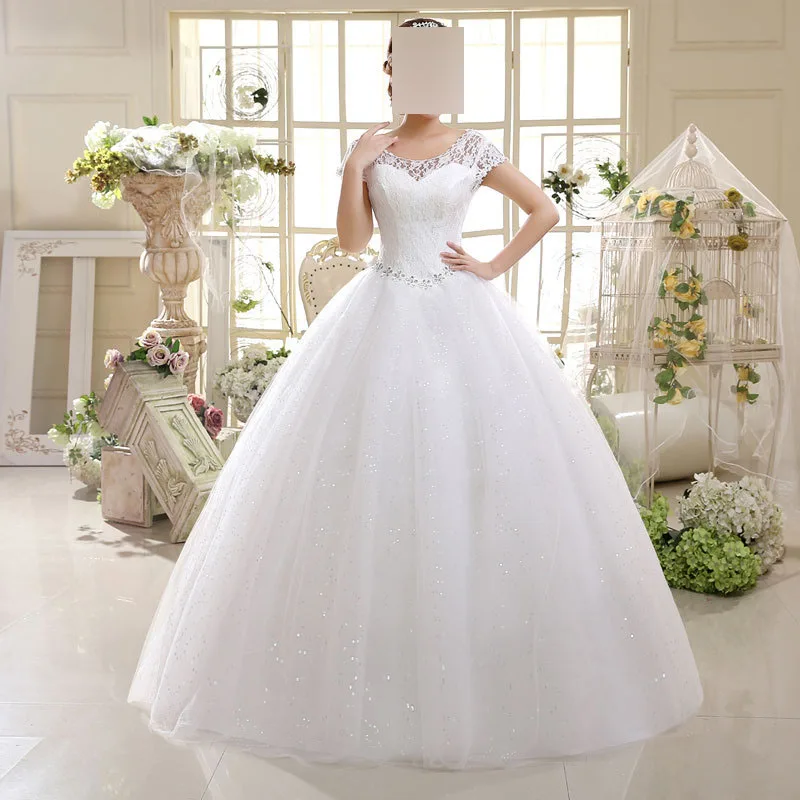 Aangepaste elegante baljurk vrouwen trouwjurken goedkope pailletten kant bruidsjurken formele vestido de noiva robe de mariée