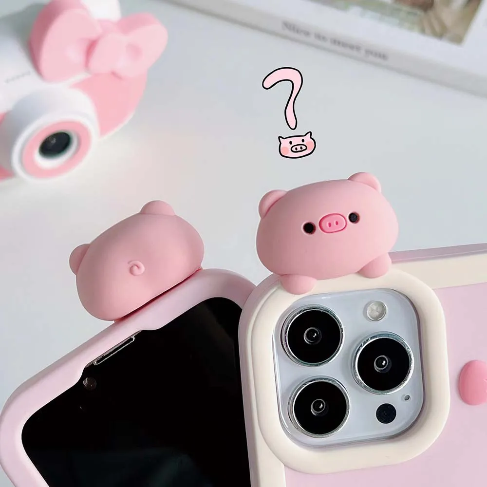 3D Love Pig Case For iPhone 15 14 13 12 11 X S XR 7 8 SE Pro Max Plus Cute Lovely Shockproof Soft Silicone Cover Skin