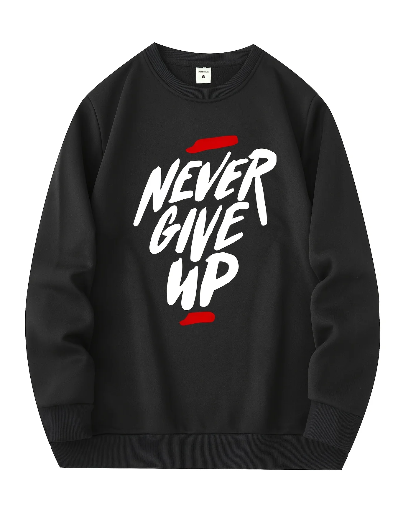 

Мужская вдохновляющая черная толстовка с капюшоном «Never Give Up» — повседневный и модный буквенный принт, длинные рукава