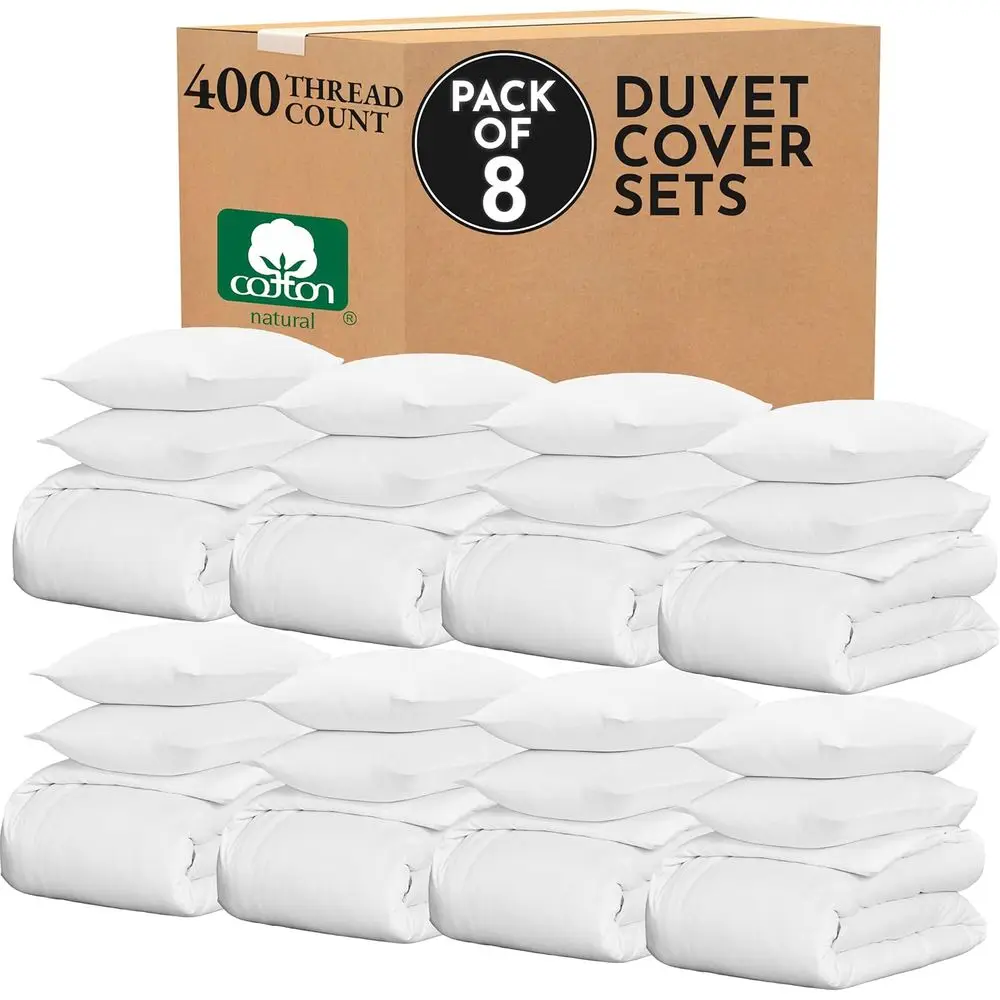 

8-Piece Queen Duvet Cover Set - 400TC 100% Cotton Sateen, Includes 8 Covers & 16 Shams (White)