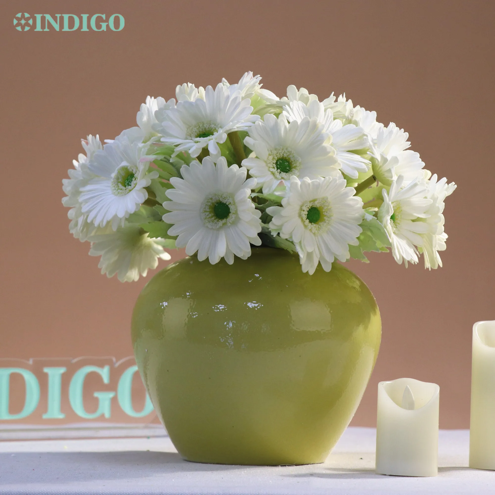 Indigo-white daisy flower for table decoration, beautiful floral design, real touch, for party and event, 6 piece/Bundle, 32cm