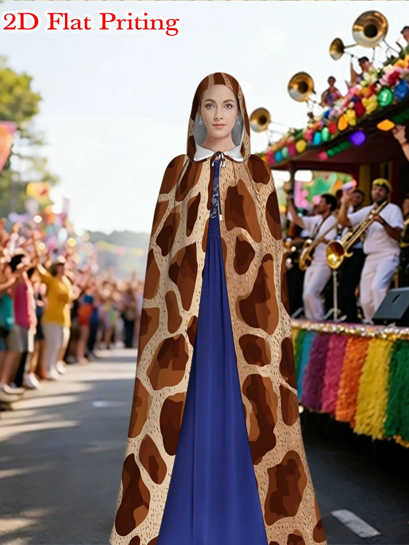 Giraffe Print Hooded Robe Full-Body Giraffe Spots Costume Cloak with Hood Retro Suitable for Cosplay Halloween Carnival Party