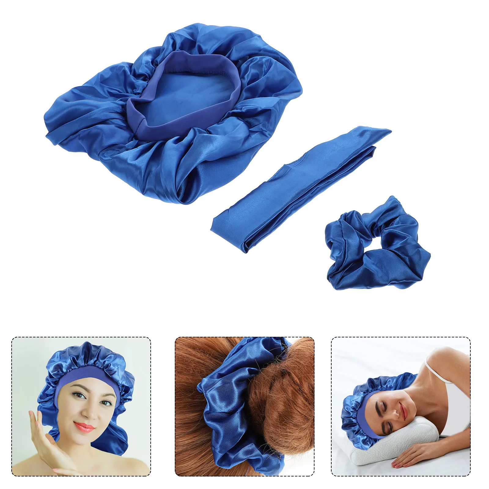 

3Pcs Long Tube Sleep Cap Exquisite Hair Rope Set Household Hair Band Head Ornaments Comfortable Night Use Stylish Headwear