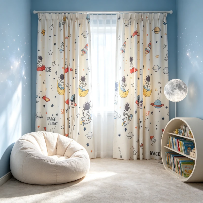 Astronaut Printing Cartoon Curtains New Blackout Children's Curtains for Boys Bedroom Living Room Custom Size Fashion Modern