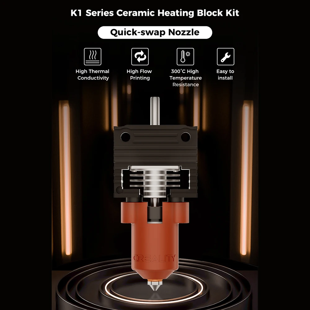

Creality K1Ceramic Heating Block Kit All Metal Nozzle 3D Printing Machines High Thermal Conductivity High Temperature Resistance
