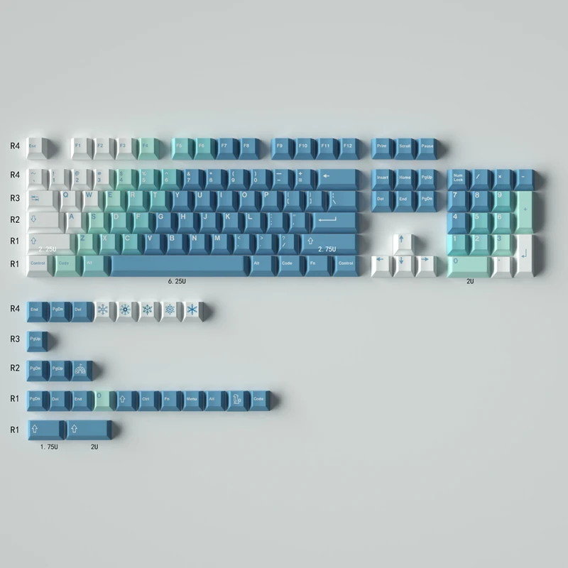 Imagem -05 - Teclas Gradiente Azul e Branco Perfil Gmk Yeti Cherry Material Pbt 23 Teclas 129 Teclas Teclas de Sublimação de Tintura para Teclado Mecânico