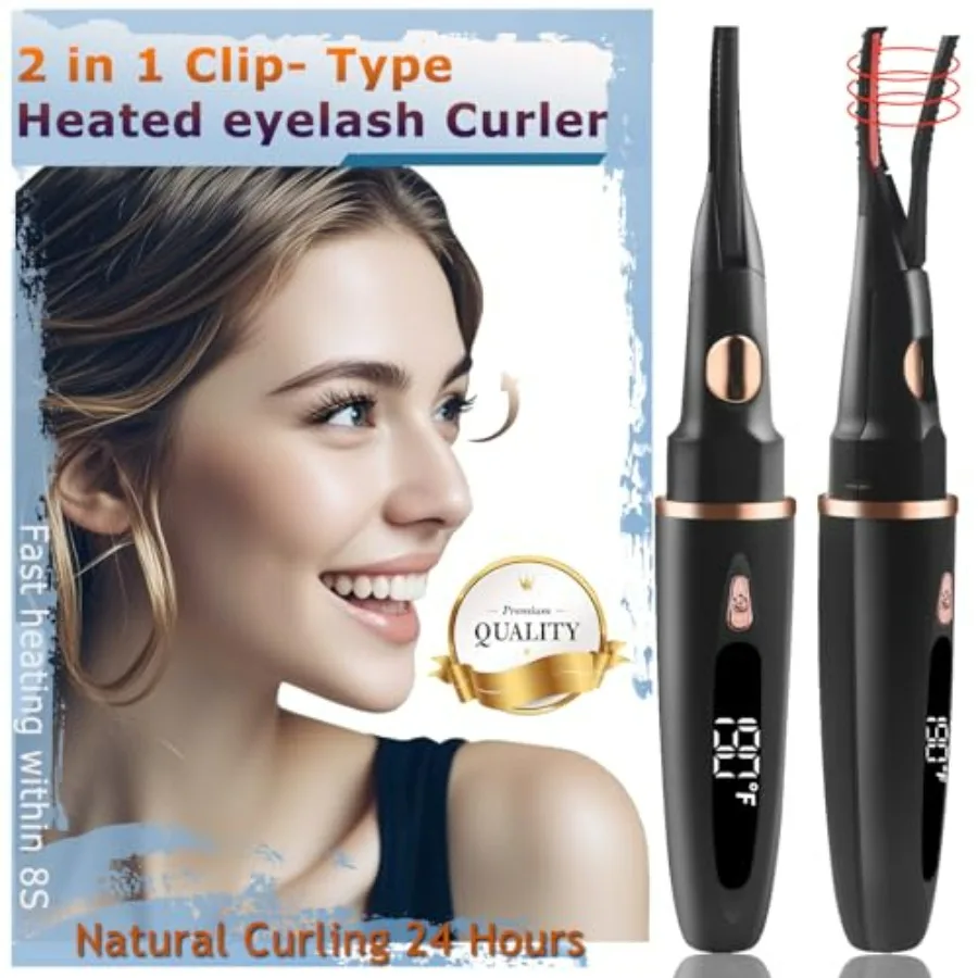 

Heated Eyelash Curlers - 2 in 1 Clip- Type Heated lash Curler Best Seller Electric Eyelash Curler LED Display 3 Temp Settings f