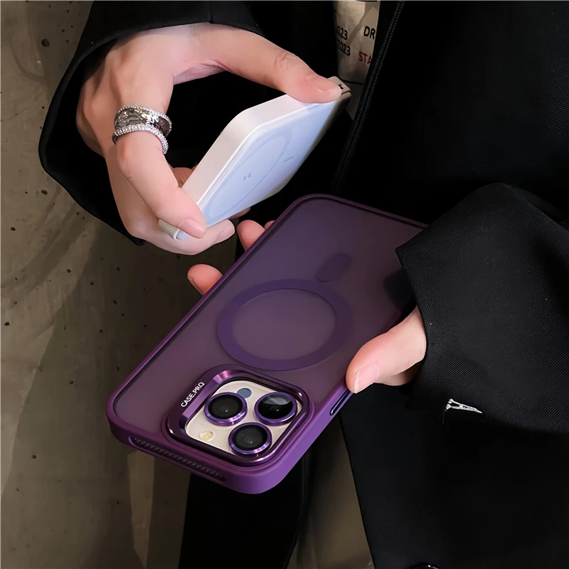 For iPhone 15 Pro Max Luxury Magsafe Magnetic Matte Phone Case For iPhone 11 12 13 14 16 Plus 17 Air Lens Stand Protective Cover - náhled 5